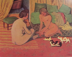 Felix Vallotton: Donne con gatti, anno 1898, tempera su cartone, cm. 42 x 52,Collezione Vallotton, Losanna.